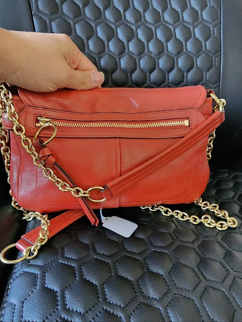 Coach Red Leather Crossbody with Gold Chain Hardware